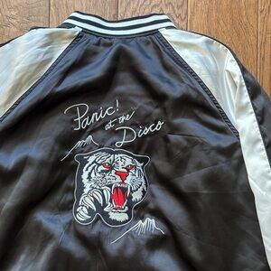 Black and White Embroidered Men's Bomber Jacket